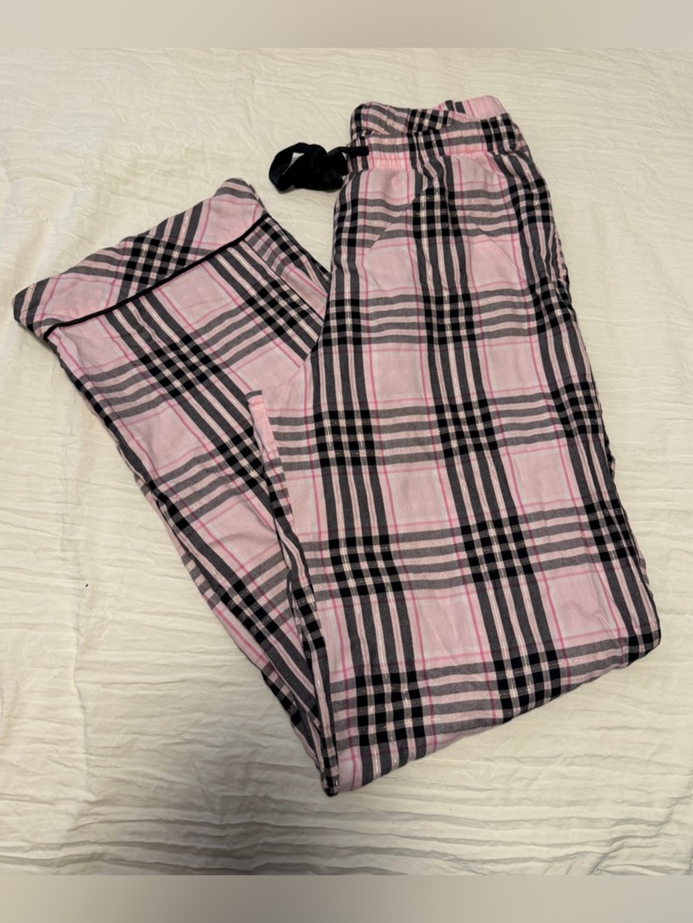 Victoria's Secret Pink and Black Plaid Pajama Bottoms